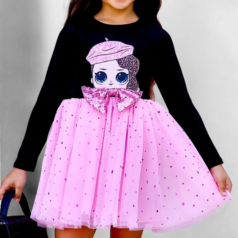 MIA BELLE L.O.L. SURPRISE Girls long sleeve black pink sparkle tutu dress NWT 8